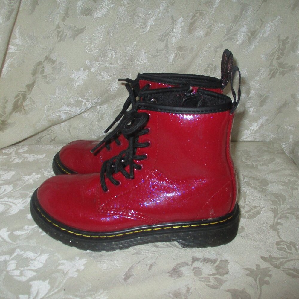 Dr. Martens Kids Red Patent Leather Lace-Up Boots